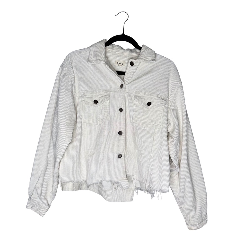POL Corduroy Jacket Women Small White Excellent Raw Hem Distressed JFT399